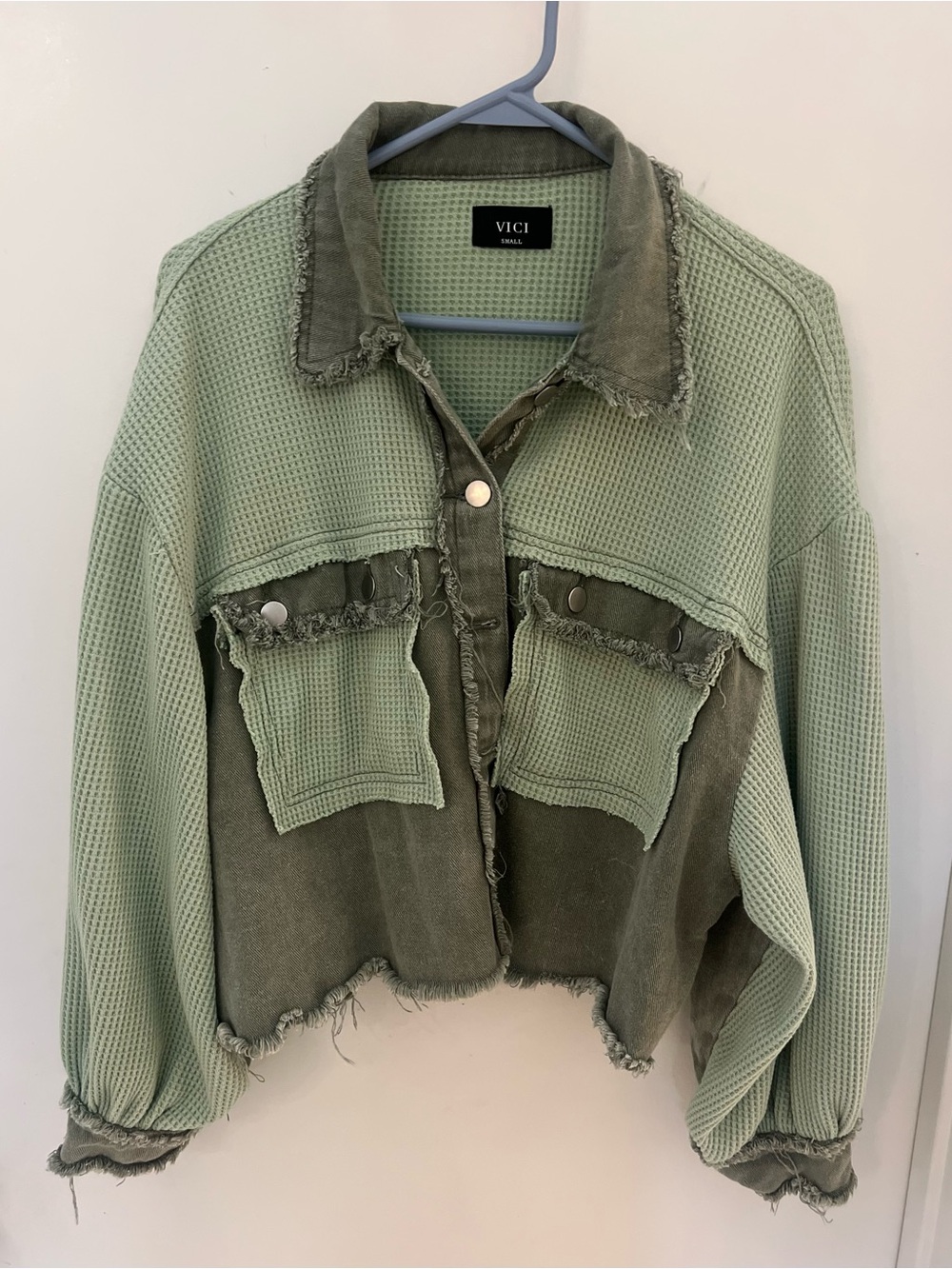 VICI Two-Tone Sage Green Mixed-Media Utility Jacket
